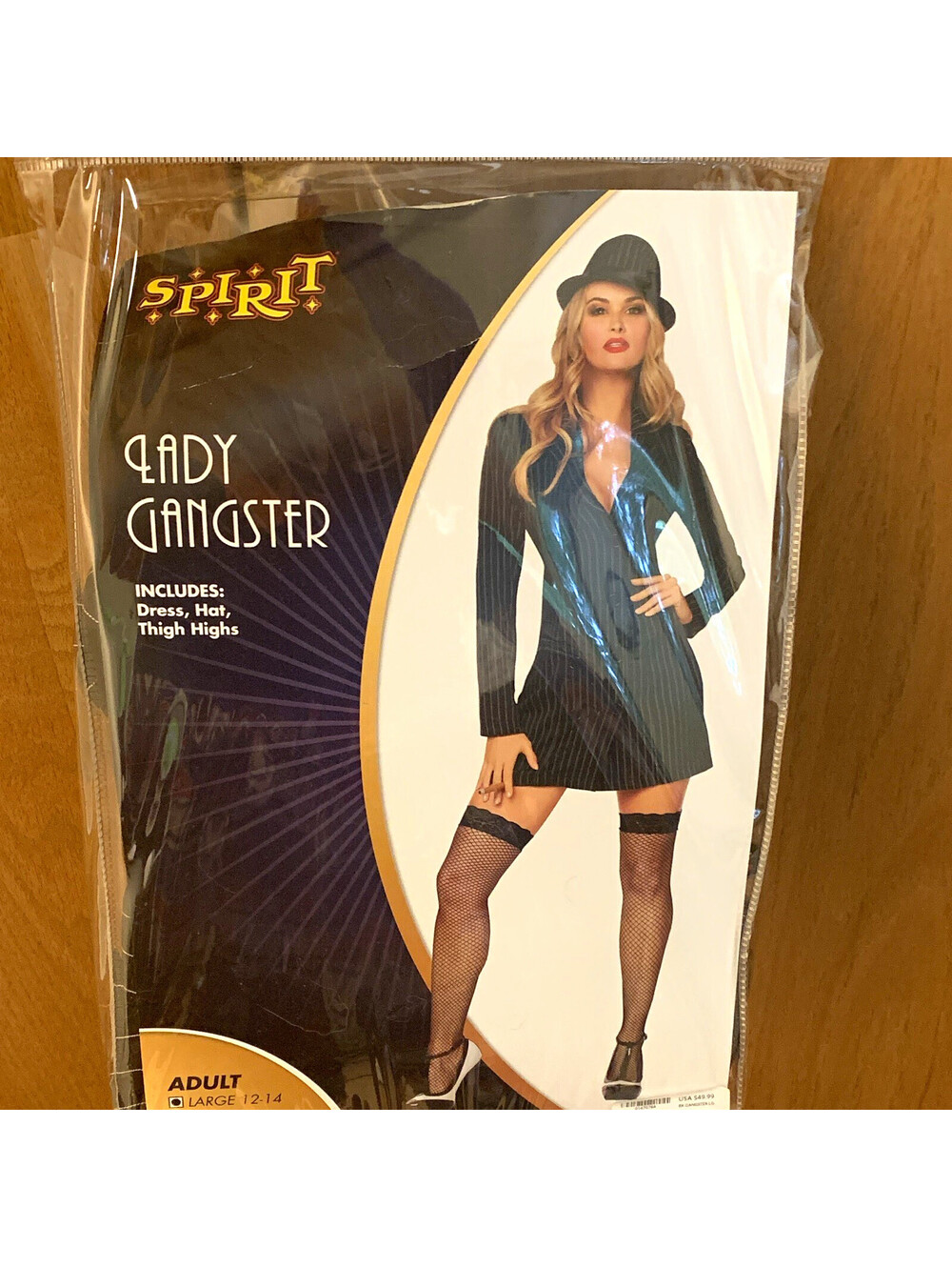 Spirit Gangster Costume Adult L Black Halloween Set Dress Hat Thigh Highs